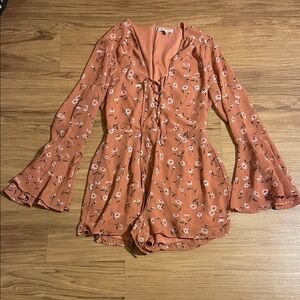 Charlotte Russe Floral Bell Sleeve Dress - Orange and White